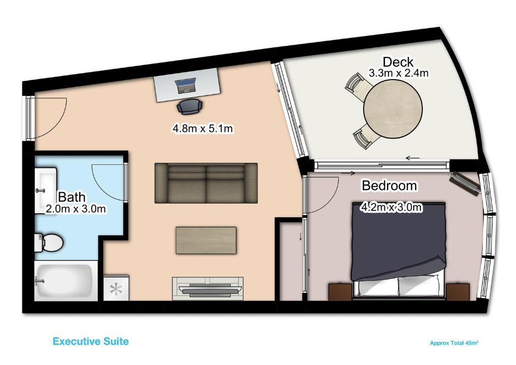 The Point Brisbane Hotel Zewnętrze zdjęcie A floorplan of a typical one-bedroom apartment